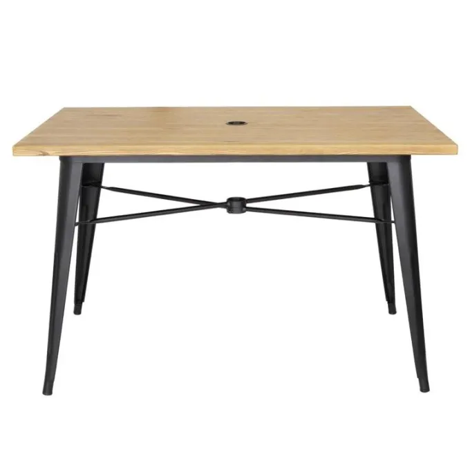 Table Plateau Aluminium Effet Bois Clair 120 x 76 x 75 cm - BOLERO