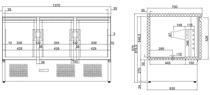 Table réfrigérée positive compacte 400 l - 3 portes - Combisteel
