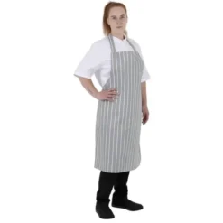 Tablier Bavette Rayé Gris et Blanc - Whites Chefs Clothing
