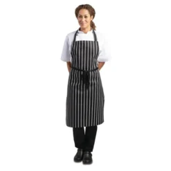 Tablier Bavette Rayé Noir et Blanc - Whites Chefs Clothing