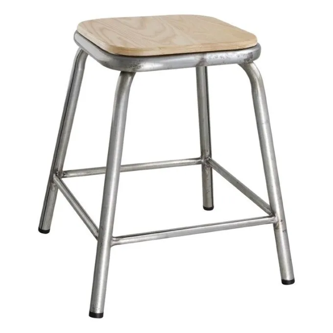 Tabouret Bas en Acier Galvanisé avec Assise en Bois - Lot de 4 - Bolero
