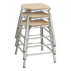 Tabouret Bas en Acier Galvanisé avec Assise en Bois - Lot de 4 - Bolero