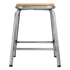 Tabouret Bas en Acier Galvanisé avec Assise en Bois - Lot de 4 - Bolero
