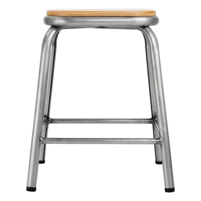 Tabouret Bas en Acier Galvanisé avec Assise en Bois - Lot de 4 - Bolero