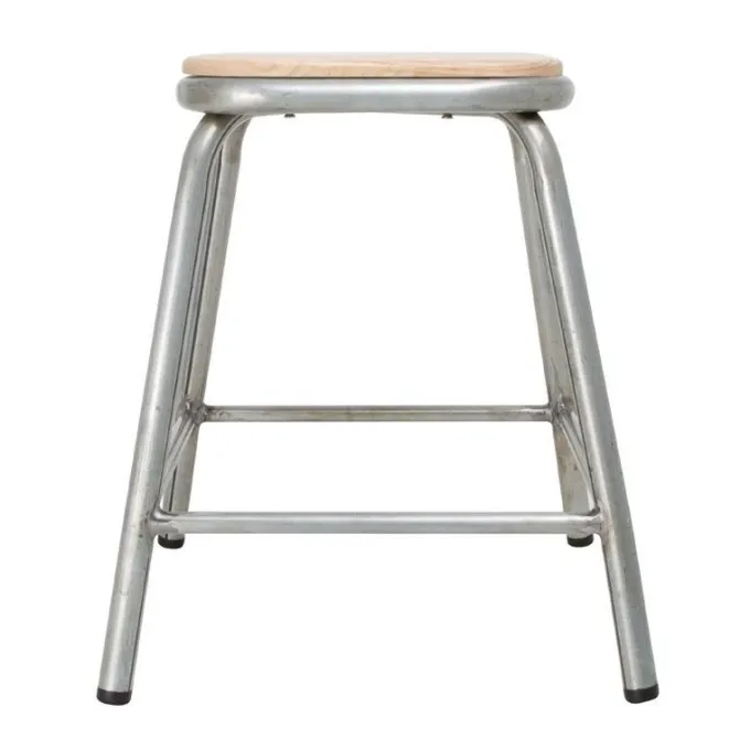 Tabouret Bas en Acier Galvanisé avec Assise en Bois - Lot de 4 - Bolero