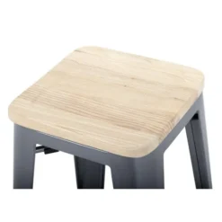 Tabouret Bistro Haut en Acier Gris avec Assise en Bois - Lot de 4 - Bolero