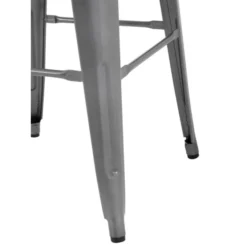 Tabouret Bistro Haut en Acier Gris avec Assise en Bois - Lot de 4 - Bolero