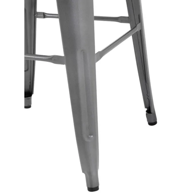 Tabouret Bistro Haut en Acier Gris avec Assise en Bois - Lot de 4 - Bolero