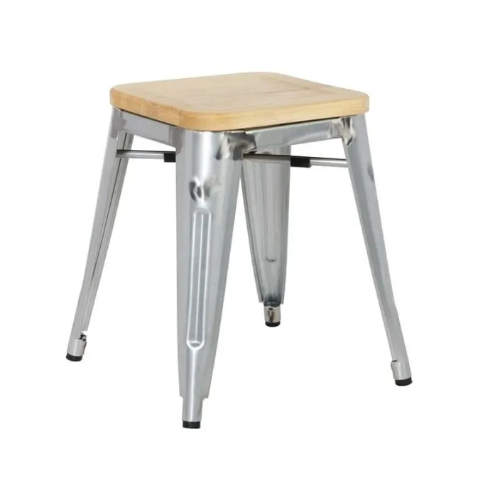 Tabourets Bistro Bas en Acier avec Assise en Bois - Lot de 4 - Bolero
