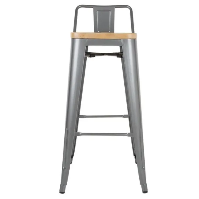 Tabourets Bistro Hauts avec Dossier et Assise en Bois Gris Métallisé - Lot de 4 - Bolero