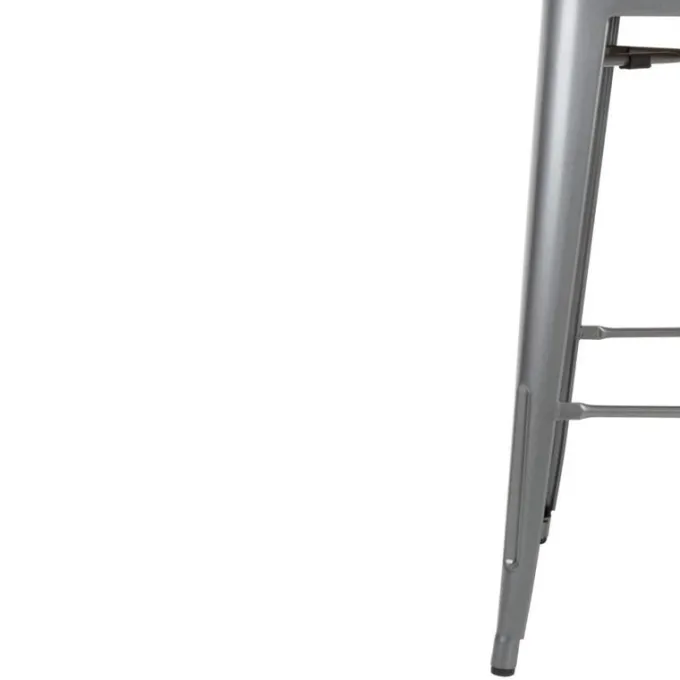 Tabourets Bistro Hauts avec Dossier et Assise en Bois Gris Métallisé - Lot de 4 - Bolero