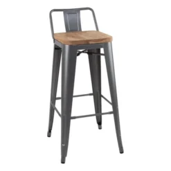 Tabourets Bistro Hauts avec Dossier et Assise en Bois Gris Métallisé - Lot de 4 - Bolero