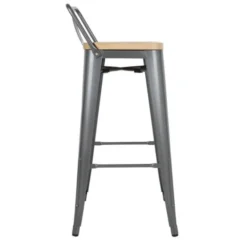 Tabourets Bistro Hauts avec Dossier et Assise en Bois Gris Métallisé - Lot de 4 - Bolero