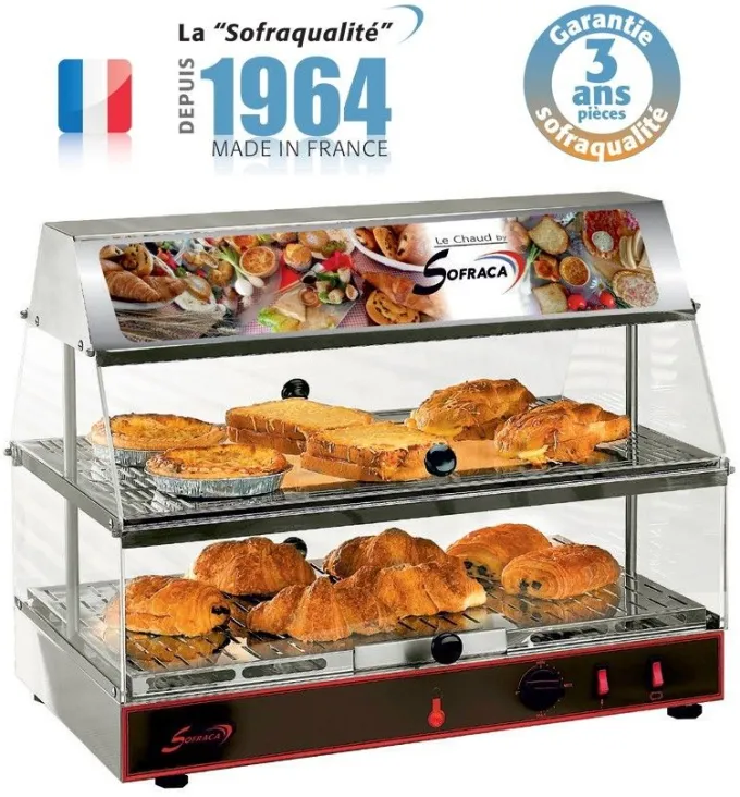 Vitrine chaude avec bloc lumineux - GN 1/1 - 2 niveaux - Sofraca