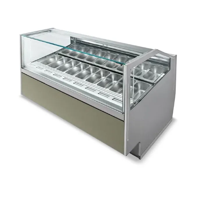 VITRINE CRÈME GLACÉE - FROID VENTILÉ -18/-20°C - 18 BACS DE 5 L - ISOTECH