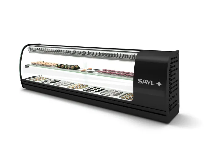 Vitrine Sushi Réfrigérée 2 Etagères Série SLIM avec 7 Bacs GN 1/6 - SAYL