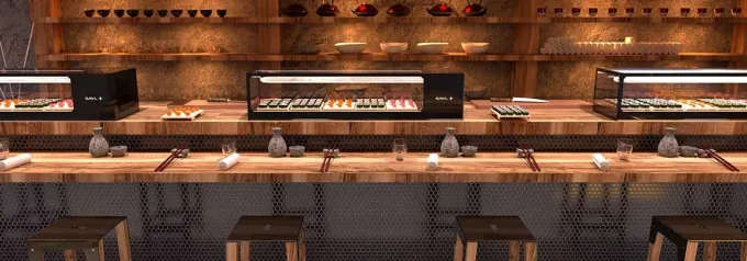 Vitrine Sushi Série LOGIC Cuve Plane avec Groupe Déporté - L 1540 mm - SAYL