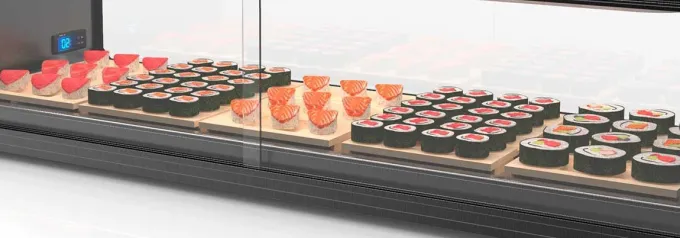 Vitrine Sushi Série LOGIC Cuve Plane avec Groupe Déporté - L 1540 mm - SAYL